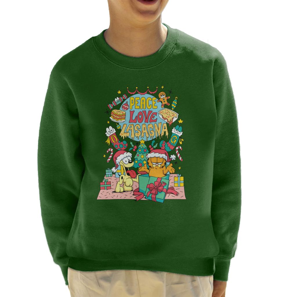 Garfield Christmas Peace Love Lasagna Kid's Sweatshirt product image 6