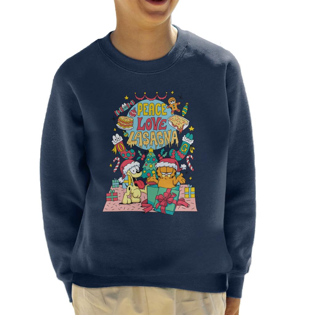 Garfield Christmas Peace Love Lasagna Kid's Sweatshirt product image 1