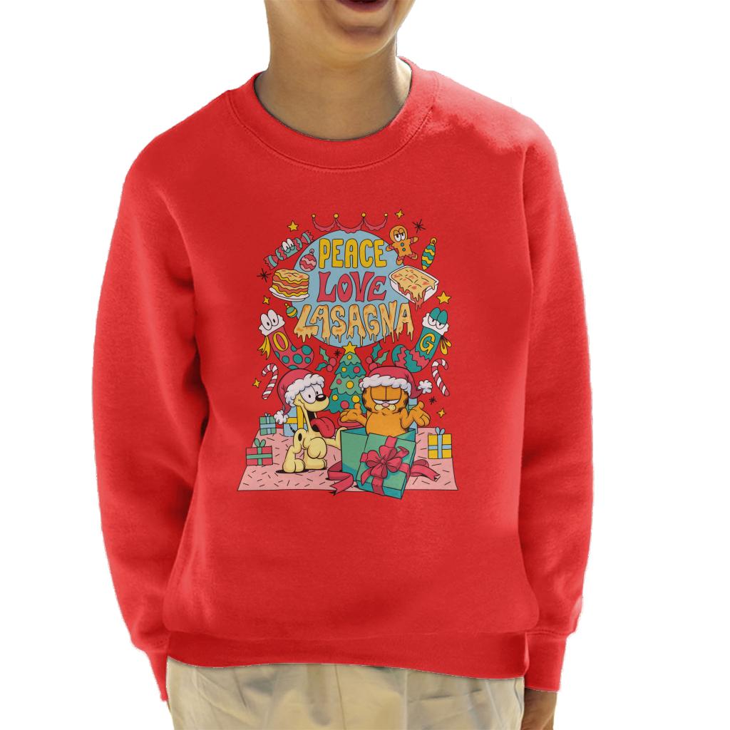Garfield Christmas Peace Love Lasagna Kid's Sweatshirt product image 4