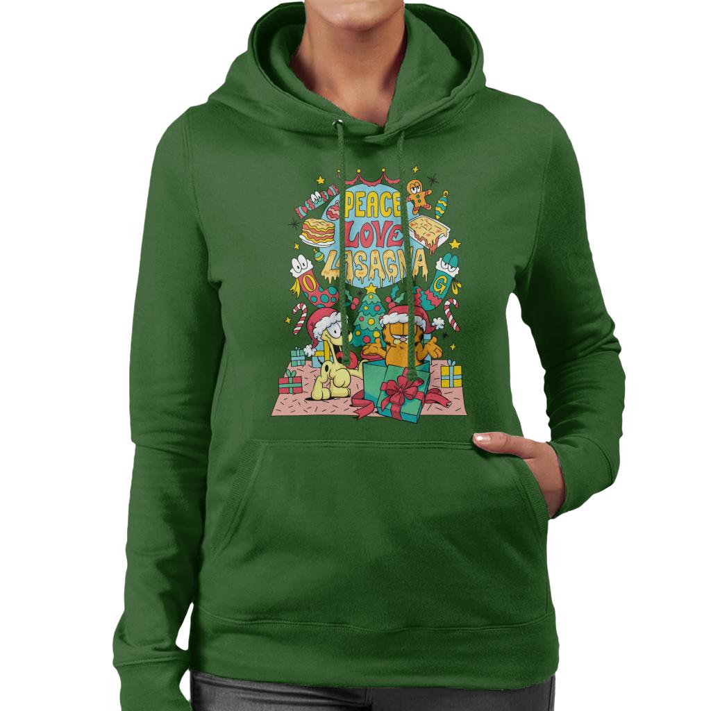 Garfield Christmas Peace Love Lasagna Women's Hooded product image 4