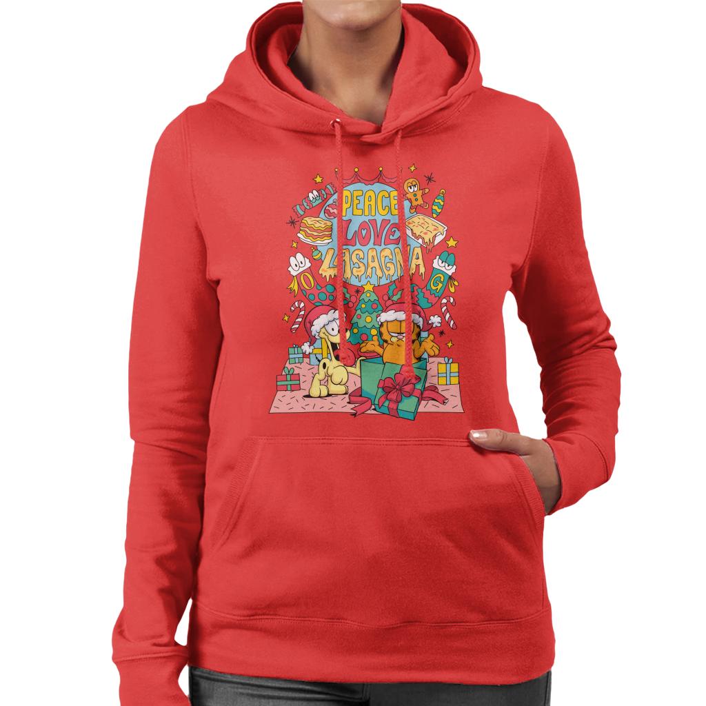 Garfield Christmas Peace Love Lasagna Women's Hooded product image 6