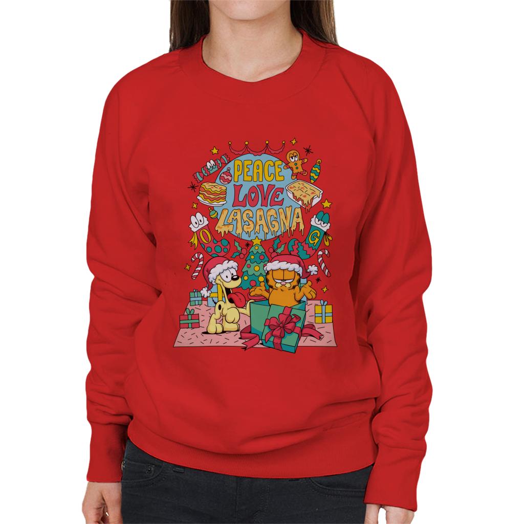 Garfield Christmas Peace Love Lasagna Women's Sweatshirt product image 6