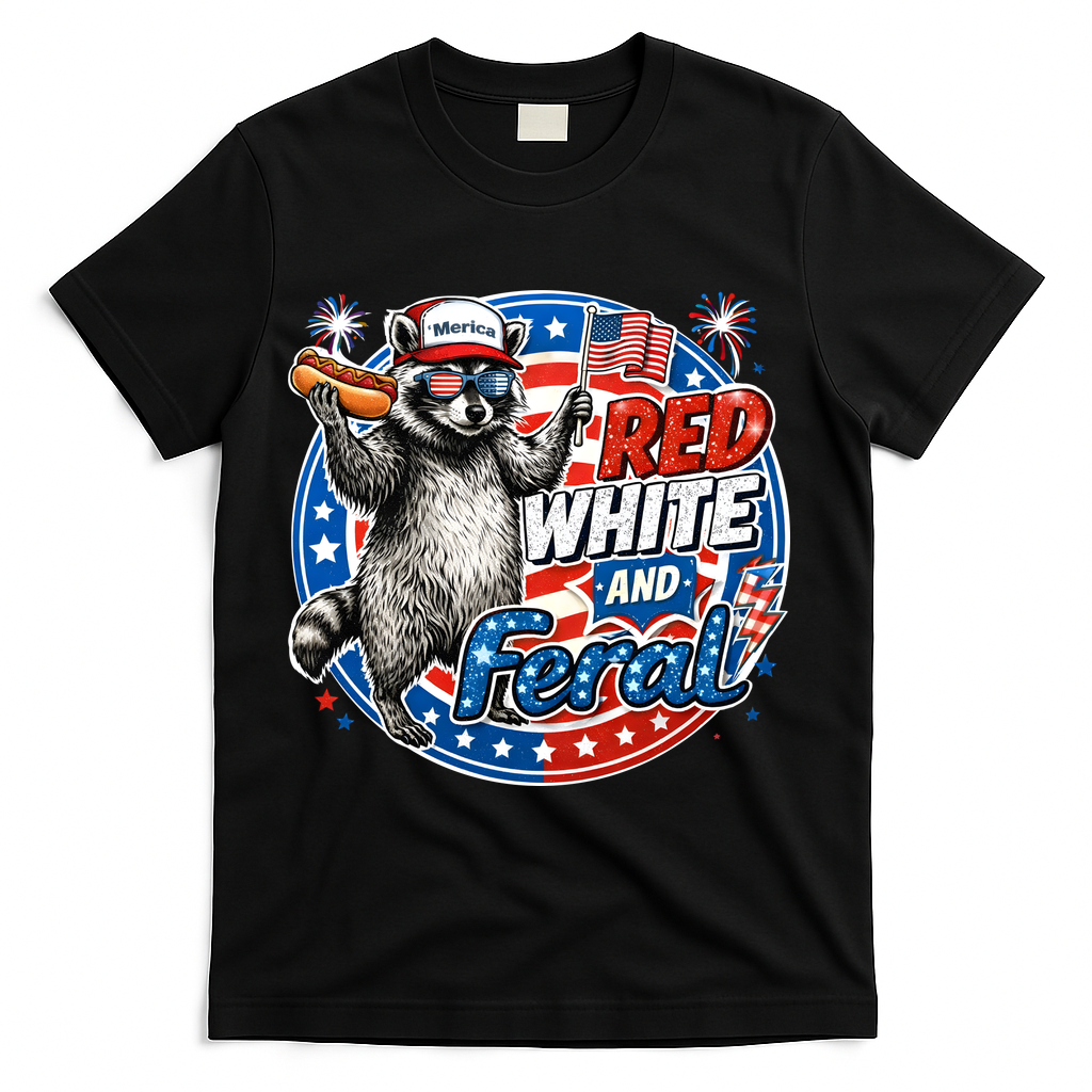 Funny Red White And Feral Patriotic Raccoon 4th Of July product image 1