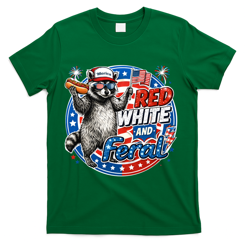 Funny Red White And Feral Patriotic Raccoon 4th Of July product image 4