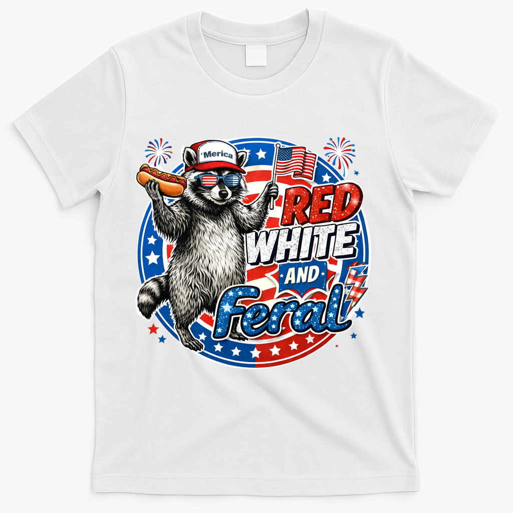 Funny Red White And Feral Patriotic Raccoon 4th Of July product image 2
