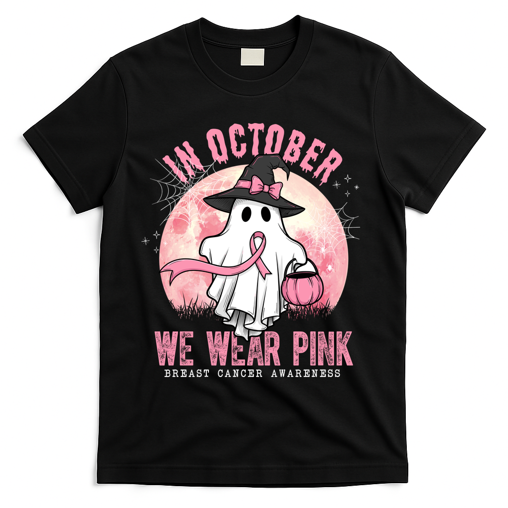 In October We Wear Pink Breast Cancer Halloween Ghost product image 1
