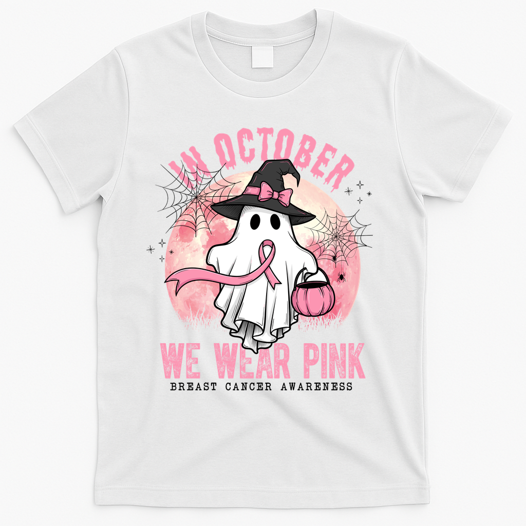 In October We Wear Pink Breast Cancer Halloween Ghost product image 2