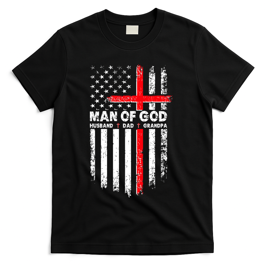 Man Of God Husband Dad Grandpa USA American Flag Cross product image 2