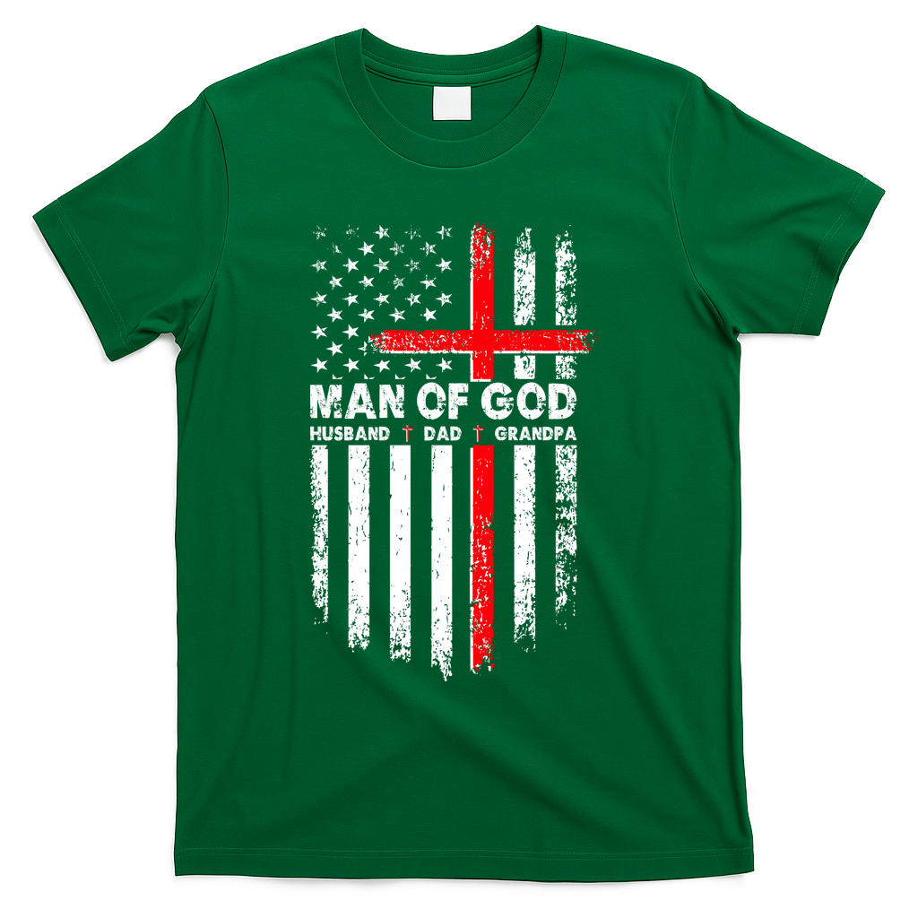 Man Of God Husband Dad Grandpa USA American Flag Cross product image 4