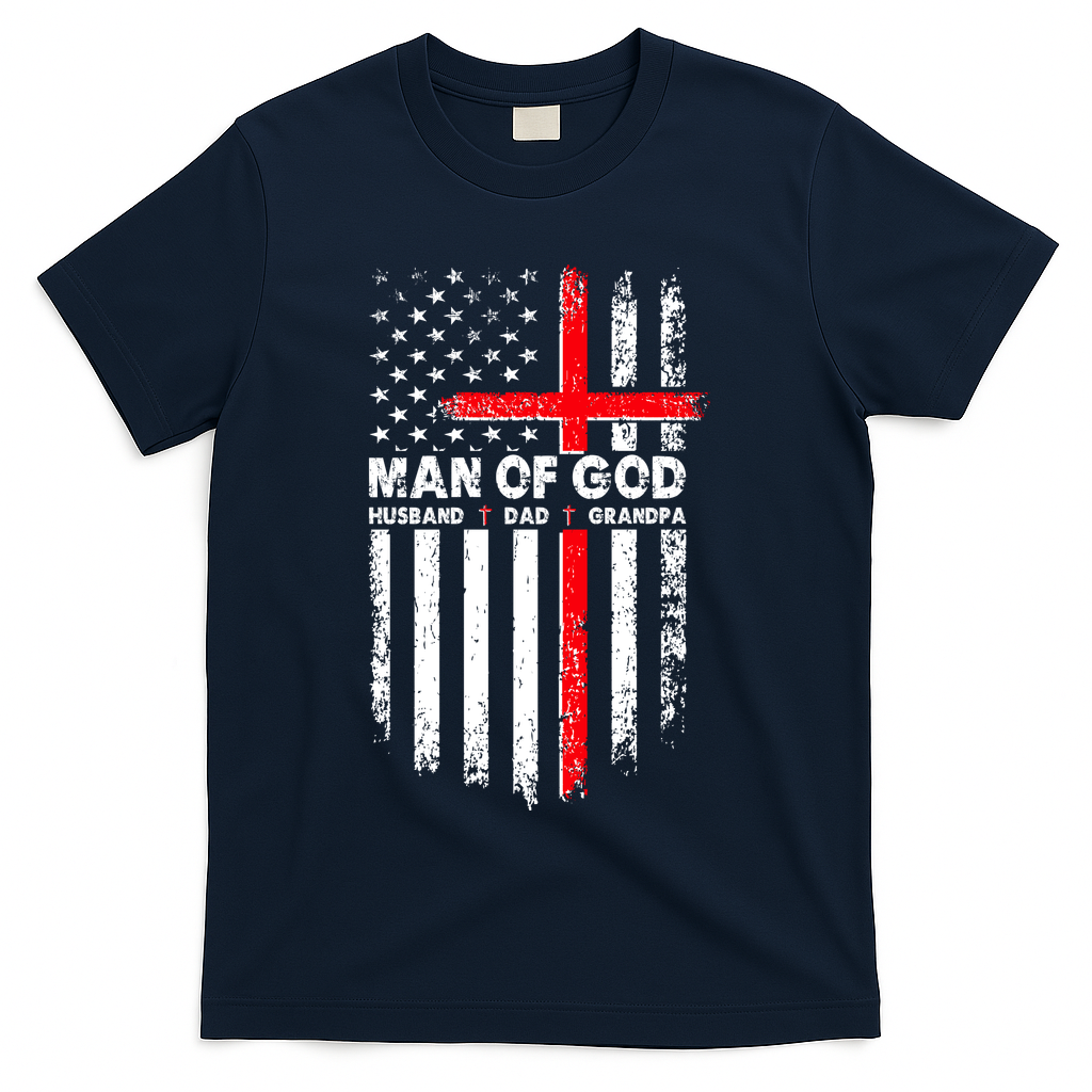 Man Of God Husband Dad Grandpa USA American Flag Cross product image 3